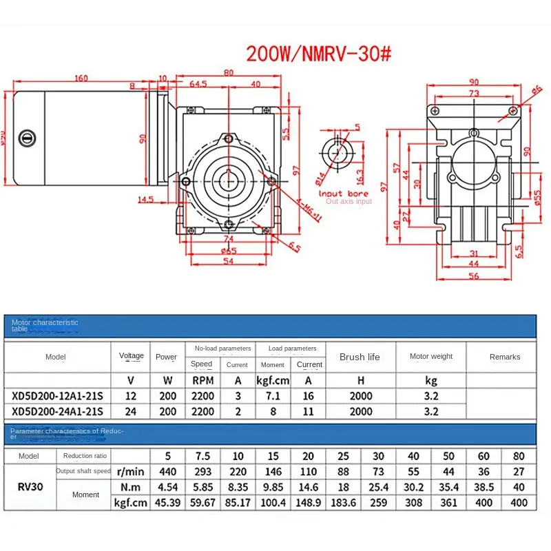 5D200-RV worm gear motors