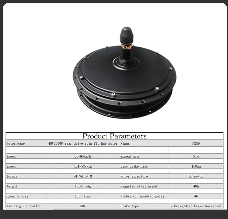 Electric Hub Car Motor specification