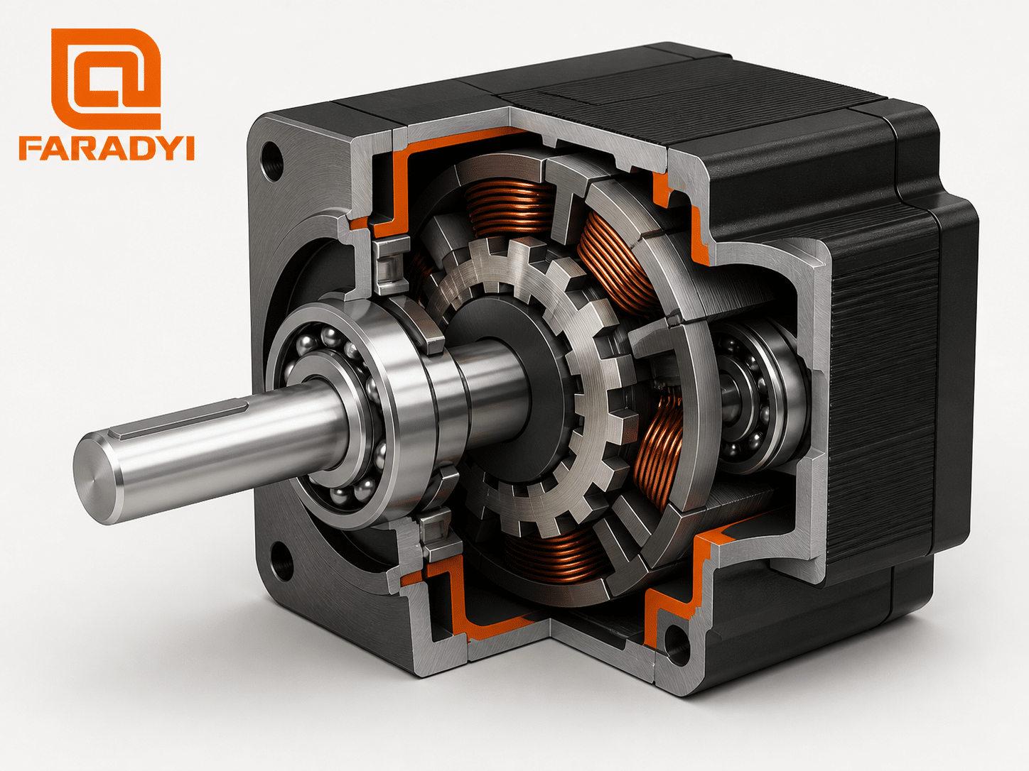 Cutaway view showing how a hybrid stepper motor works